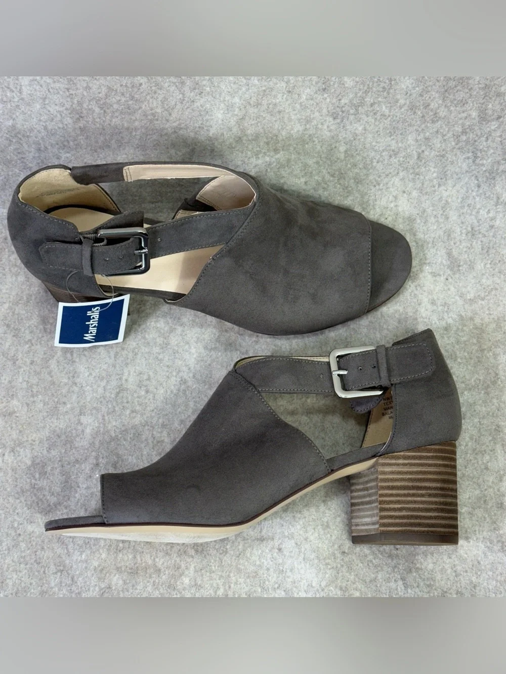 Nine West Chic Vegan Suede Gray Open-Toe Block Heel Sandals - Women Sz 9 NWT
